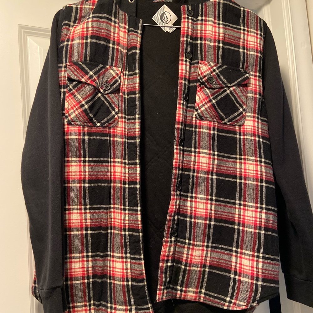 Plaid hooded sweatshirt. Has a scoop back, in good condition!